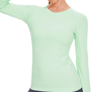 Women's Mint Green <b>Long</b> <b>Sleeve</b> <b>Base</b> <b>Layer</b> Shirt Slim Fit Crew Neck Moisture Wicking Athletic Activewear Top Wholesale - Product Image 4