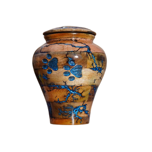 Handcrafted Wooden Pet Cremation <b>Urn</b> With Gold Paw Prints & Lichtenberg Figure Design Rosewood Memorial Ashes Box For Dog & <b>Cats</b> - Product Image 5