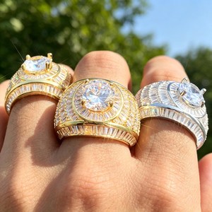 Anillo de Diamantes Estilo Hip Hop, Anillo de Lujo para Hombre con Diamantes Cultivados en Laboratorio, Anillo Dorado Audaz, Estilo Rapero - Product Image 1