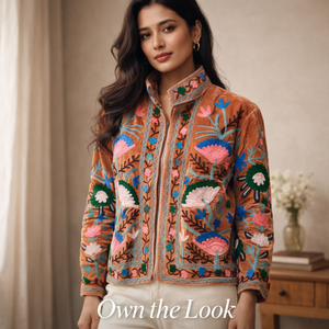 Blouson Bomber Marron Brodé Motifs Floraux Rose Blanc Bleu Col Montant Doublure Coton Poches Latérales Vêtement d'extérieur Femme - Product Image 6