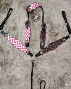 Western horse breast collar <b>leather</b> tack chest <b>harness</b> crystal studded fringe concho bead adjustable strap riding halter set - Product Image 3
