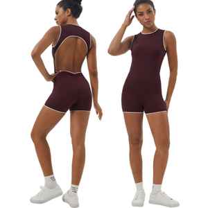 Nuevo Mono de Yoga para Mujer 2026, de Cintura Alta, por Encima de la Rodilla, de Secado Rápido, Transpirable, de Una Pieza, con Cuello y Diseño Bicolor Sólido - Product Image 6