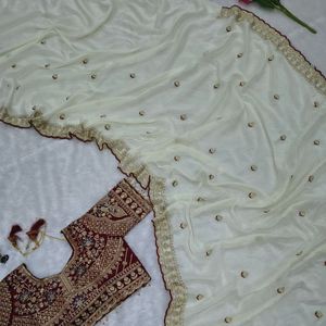 Sari en soie Rangoli haut de gamme avec broderies et sequins, modèle de designer pour fêtes et mariages, avec tissu Bangalori Si cousu - Product Image 6