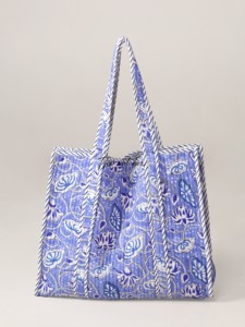 OEM Assorted Blue Indigo Floral Quilted Cotton Tote <b>Bag</b> - Eco-Friendly <b>Boho</b> Reusable Shopper - Product Image 2