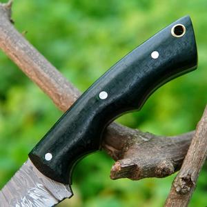 Cuchillo de Caza de Acero de Damasco Hecho a Mano, Hoja Fija de Alta Durabilidad, Grado Industrial, para Uso en Exteriores, Mango de Micarta OEM, Funda de Cuero - Product Image 3