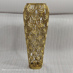 Silver Aluminum Art Deco Inspired Geometric Decorative Vase Arched Centerpiece for Home Use As Flower <b>Pots</b> & Planters - Product Image 4