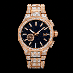 Reloj de Hombre con Esfera Azul y Detalles de Piedras Brillantes en Tono Oro Rosa, con Indicador de Fecha, Reloj de Lujo y Moda - Product Image 1