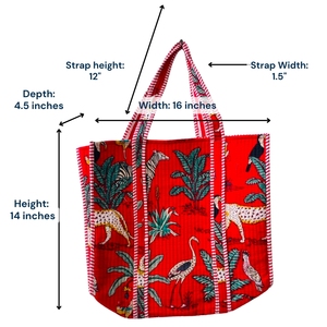 Handmade Animal Print Block Printed Quilted Cotton Bohemian Tote <b>Bag</b> Trim Zipper Closure Elegant Style <b>Beach</b> Shopping Travel - Product Image 2