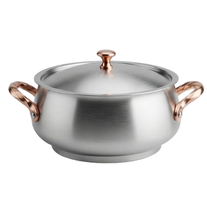 Soupière en acier inoxydable avec poignées et couvercle en cuivre, plat de service moderne et durable - Product Image 3