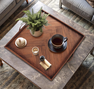 Grand plateau de service carré en bois de 24 x 24 pouces avec poignées, plateau pour table basse, salon et cuisine - Product Image 2