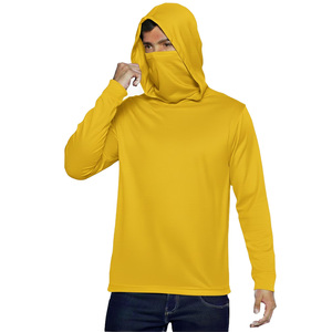 Men's Black Long Sleeve Hooded UV Protection Shirt Anti-Uv Fishing Wear Pullover Solid Color 100% Polyester Upf 50 - Product Image 4