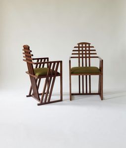 Geometric Grid Back Teak Wood <b>Dining</b> <b>Chair</b> Luxury Olive Green Fabric Accent Lounge Armchair - Product Image 1