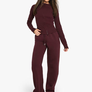 Pantalon de survêtement évasé pour femme de haute qualité, style streetwear, en polaire légère, respirant, taille élastique, poches latérales, 100 % coton - Product Image 5