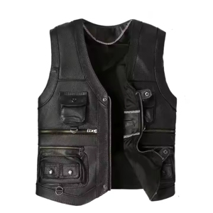 New Wholesale Price Top Quality Super Rider Waistcoat Leather Motorcycle <b>Vest</b> Biker Breathable Leather <b>Vest</b> for <b>Men</b> With OEM - Product Image 3