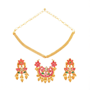 Kemp Lotus High Neck Choker Gold Plated Alloy Fashion Jewelry Set for Party - Product Image 2