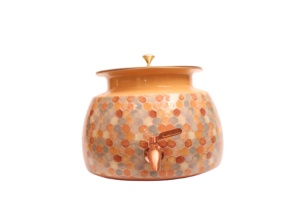 Distributeur d'eau artisanal en cuivre de designer avec finition émail Meena, réservoir d'eau en cuivre pur avec robinet et support en laiton 5L/8L/11L - Product Image 2