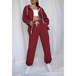 Ensemble de survêtement pour femme, sweat à capuche et pantalon de couleur unie à manches longues, idéal pour le sport ou les mariages, grandes tailles - Product Image 3