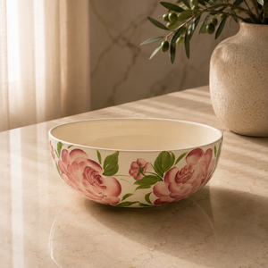 Elegant Ceramic Serving Bowl with Handpainted Rose Artwork Wide Deep Design and Luxury Tabletop Presentation - Product Image 1