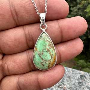Pendentif artisanal en argent sterling avec variscite australienne en forme de goutte, serti clos, bijou de fiançailles vintage, plaqué argent/or - Product Image 2
