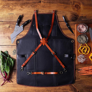 Men's Leather Bib <b>Apron</b> With Multiple Pockets Adjustable Straps For Restaurant Bar Bartender Use - Product Image 6