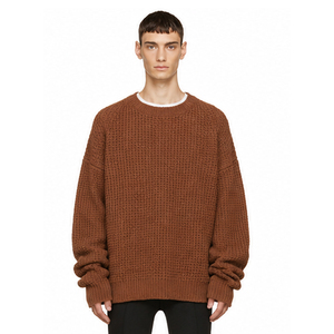 Men's Brown Knitted <b>Sweater</b> Solid Color Long Sleeve Pullover Autumn Wear 100% Acrylic Standard Thickness - Product Image 4