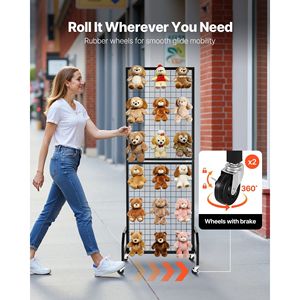 Set di 3 Pannelli a Griglia in Filo Metallico Nero 1,9 x 5,4 ft, Espositore Mobile per Arte con 30 Ganci e Ruote - Product Image 4