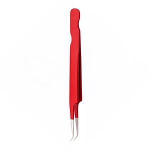 Precision Stainless Steel <b>Eyelash</b> Tweezers Red Smooth Tip For <b>Eyelash</b> <b>Application</b> - Product Image 2