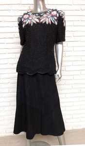 Vintage Black Sequins Scoop Neck Short Sleeve Sheath <b>Dress</b> <b>Floral</b> Embroidery Breathable <b>Cocktail</b> Evening Gown - Product Image 5