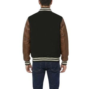 Mens Wool Varsity <b>Letterman</b> <b>Jacket</b> Premium Real Leather Sleeves Solid Casual Winter Custom Embroidery OEM Service Wool <b>Jacket</b> - Product Image 2