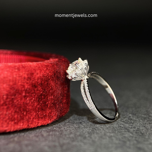 S925 Silver Moissanite <b>Ring</b> Rhodium Plated 0.08µm <b>Thickness</b> Round Moissanite Claw Setting Electroplated Fine Jewelry - Product Image 3