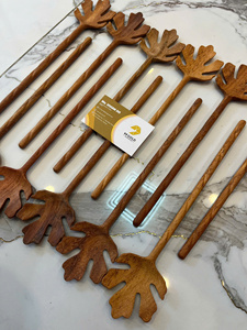 Cuillère en bois en forme de feuille pour salade, cuillère en bois naturel pour salade, Vietnam, gravure de logo, cuillère à salade en bois d'acacia rouge - Product Image 2