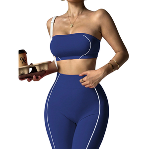 Custom Private Label Cross Waist <b>Flare</b> <b>Leggings</b> Gym Yoga Set Scoop Neck Twist Solid Front Sports Bra High Stretch Breathable - Product Image 6