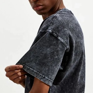 T-shirt en coton épais pour homme, style mode, coupe oversize, col rond, motif uni, imprimé numérique, tricoté, délavé à l'acide - Product Image 4