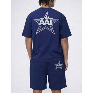Conjunto de Camiseta y Pantalones Cortos de Algodón para Hombre con Estampado de Estrella AA1 Personalizado, Ropa Deportiva Holgada de Verano, Venta al Por Mayor OEM - Product Image 2