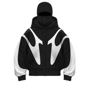 Sweat à capuche pour hommes et adolescents, style gangster, avec logo personnalisé brodé, pull-over entièrement zippé, impression, grande taille, cagoule longue, automne, 100% coton - Product Image 1