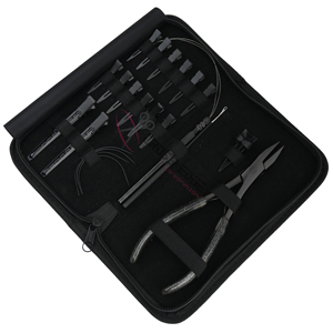 Hair Extension Tools Kit with Hair Clips Stylist Parting Finger Black Flat <b>Bead</b> Crimper hook & Loop Set Extension Accessories - Product Image 1