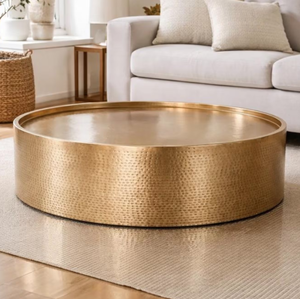 Nouvelle table basse ronde en aluminium martelé, design luxueux et fait main, pour salon, chambre et bureau. - Product Image 1