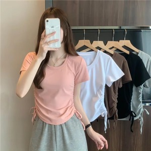 <b>Women</b> <b>White</b> Slim Fit <b>Short</b> <b>Sleeve</b> O-Neck T-<b>Shirt</b> Solid Color Cotton Jersey Casual Spring Summer Top - Product Image 2