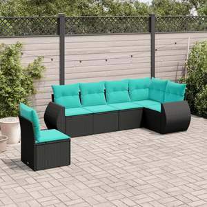 Conjunto de Sofás de Patio de Ratán Sintético Negro con Cojines, Muebles de Exterior, 6 Piezas, Asientos Seccionales - Product Image 1