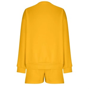 Conjunto de Dos Piezas Amarillo para Mujer, Sudadera Holgada y Pantalones Cortos, Estilo Casual, Color Sólido, Tejido de Algodón, para Primavera/Verano - Product Image 2