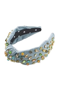Blue and Green Beaded Knotted <b>Headband</b> <b>with</b> Rhinestone Padded <b>Headband</b> accessories customizable India seed bead hair <b>clips</b> - Product Image 3