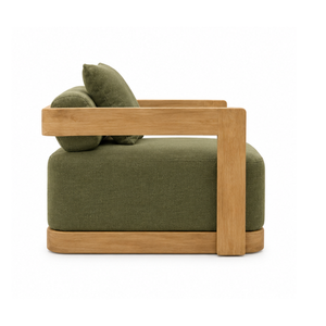 Fauteuil de relaxation en teck massif avec coussin rembourré, meuble d'appoint pour salon intérieur - Product Image 4