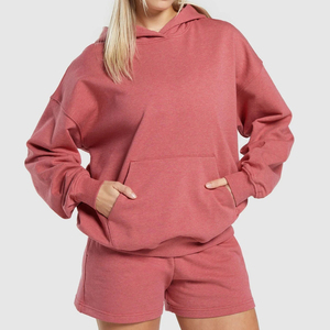 <b>Women's</b> 2 Piece Hooded Sweatshirt <b>Shorts</b> Set Solid Color Regular Fit Casual Fleece <b>Red</b> Winter Waterproof Breathable Anti-Pilling - Product Image 1