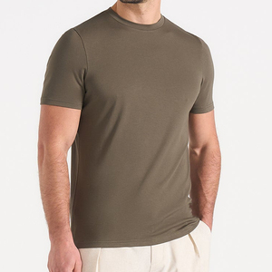 Camiseta de Punto para Hombre, Corte Ajustado, Color Verde Oliva, Manga Corta, Cuello Redondo, Estilo Casual, Color Sólido - Product Image 5