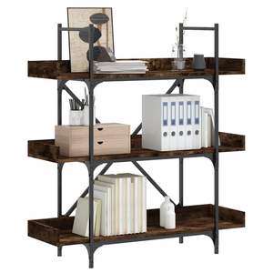 Bibliothèque en bois d'ingénierie en chêne fumé avec accents métalliques - Product Image 1