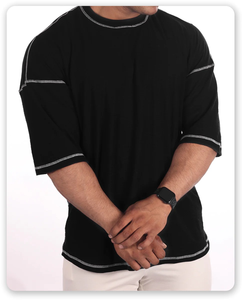 T-shirt en coton bleu clair pour homme, coupe classique, col rond, manches courtes, couleur unie, jersey décontracté - Product Image 3