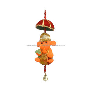 Carillon éolien en tissu de coton Lord Ganesha avec cloches Art traditionnel fait à la main pour le temple d'entrée et la décoration de la maison - Product Image 2