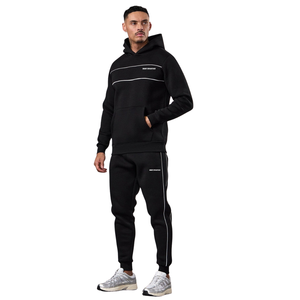 Mens Black Fleece Hooded Tracksuit Casual <b>Athletic</b> Gymwear Jogger Set Winter Sports Activewear Hoodie and Pants Comfortable - Product Image 1