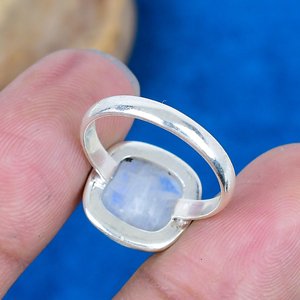 Natural Rainbow Moonstone <b>Cushion</b> Shape Gemstone <b>Ring</b> 925 Sterling Silver - Product Image 4