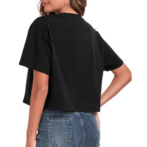 Camiseta Corta Negra para Mujer, Cuello Redondo, Corte Holgado, Informal, de Color Sólido, Tejido de Punto Jersey, Transpirable, para Primavera/Verano - Product Image 5